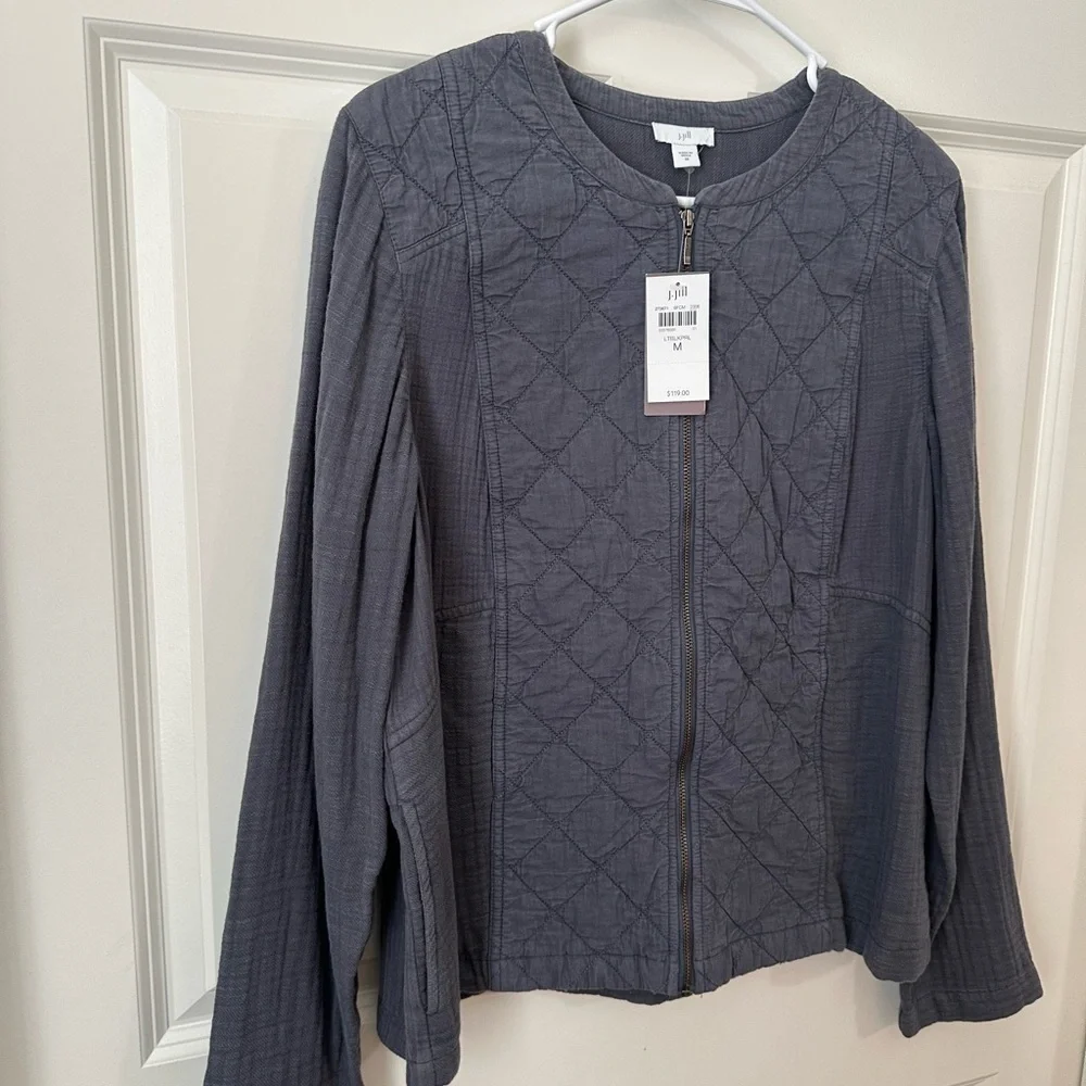 J. Jill Women Quilted Lightweight Jacket Charcoal Gray Mixed Media Cotton Size M